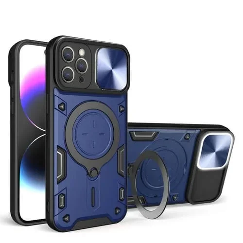 Funda magnética para teléfono iPhone 11 Pro Max Cd Texture Sliding Camshield (Azul)