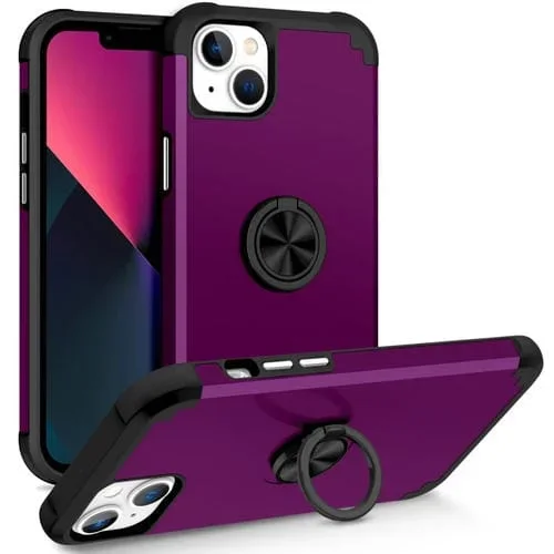 Funda Magnética para Teléfono iPhone 13 L2 con Soporte de Anillo Giratorio (Púrpura Oscuro)
