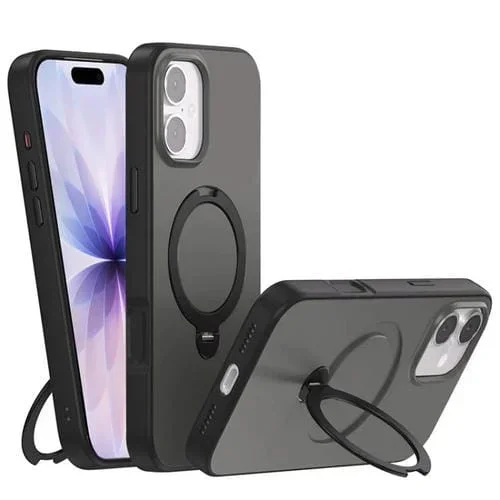 Funda Magsafe con soporte giratorio y color de contraste para iPhone 17 (negra)