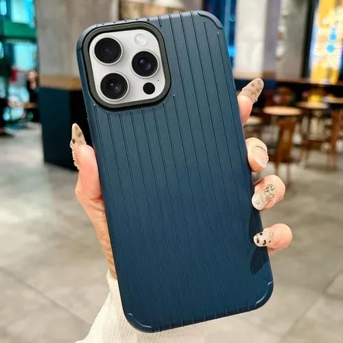Funda MagSafe de cobertura total para iPhone 12 Pro Max con diseño inspirado en equipaje (azul oscuro)
