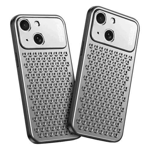 Funda metálica transpirable y refrescante Kalebol para iPhone 15 Plus (plateada)