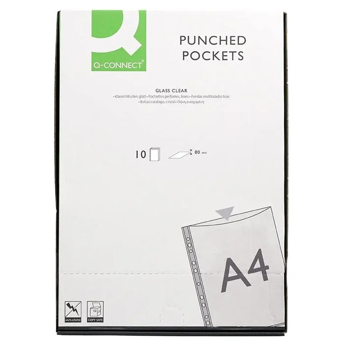 Funda multitaladro q-connect din a4 80 mc cristal bolsa de 10 unidades