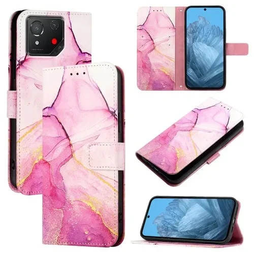 Funda para Asus Rog Phone 8 Pt003 de Cuero con Tapa y Patrón Mármol (Rosa, Morado y Dorado)