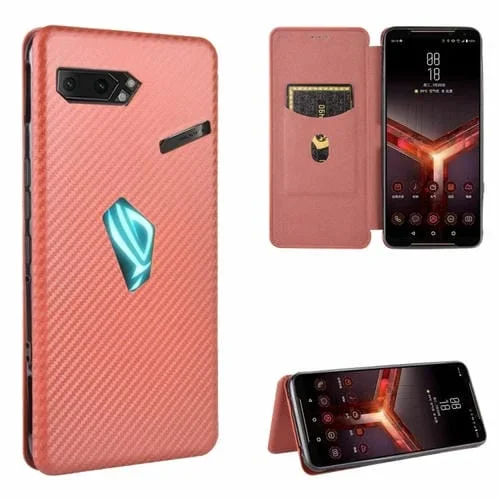 Funda para Asus Rog Phone II Flip Horizontal Magnético TPU + PC Cuero PU Ranura Tarjeta (Marrón)