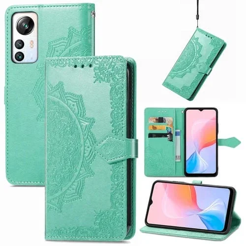 Funda para BlackView A85 Mandala Flower Caja de Teléfono Cuero en Relieve (Verde)