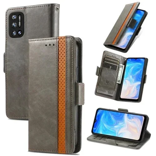 Funda para Doogee N40 Pro Caseno Empalme Dual Hebilla Magnética Caja de Cuero con Soporte y Ranuras para Tarjetas (Gris)