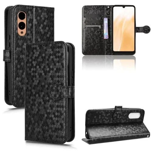 Funda para Fujitsu Arrows F-51E We2 de Cuero con Textura Punto de Panal (Negro)