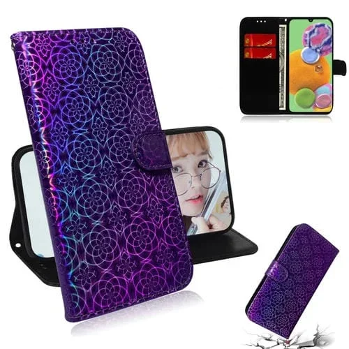 Funda para Galaxy A90 5G Cuero PU Hebilla Magnética Soporte Ranuras Tarjetas Billetera Cordón (Morado)