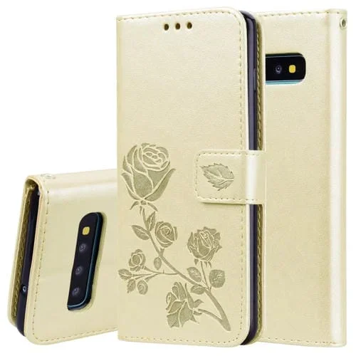 Funda para Galaxy S10 Cuero Pu Tapa Horizontal Relieve Soporte Ranuras Tarjetas Billetera (Dorado)