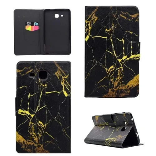 Funda para Galaxy Tab A 7.0 (2016) T280 de Cuero con Tapa Horizontal de TPU, Soporte, Ranura para Tarjeta y Función Suspensión (Oro Negro)