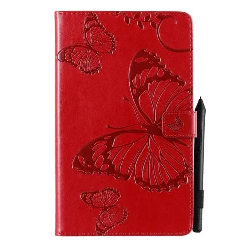 Funda para Galaxy Tab A 8.0 (2019) Cuero PU con Tapa Horizontal, Soporte, Ranuras para Tarjetas, Billetera y Bolígrafo (Rojo)