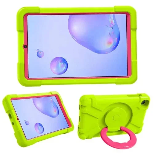 Funda para Galaxy Tab A 8.4 (2020) T307 PC y silicona con soporte y mango giratorio 360° (Vidrio Verde + Rojo Rosa)