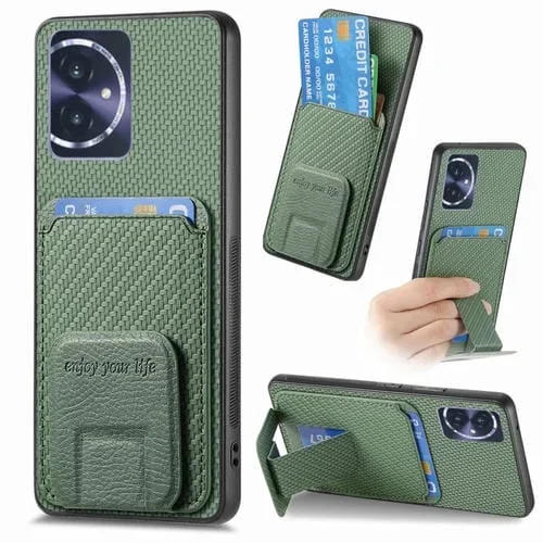 Funda para Honor 100 5G con Soporte Plegable y Bolsa para Tarjetas de Fibra de Carbono (Verde)