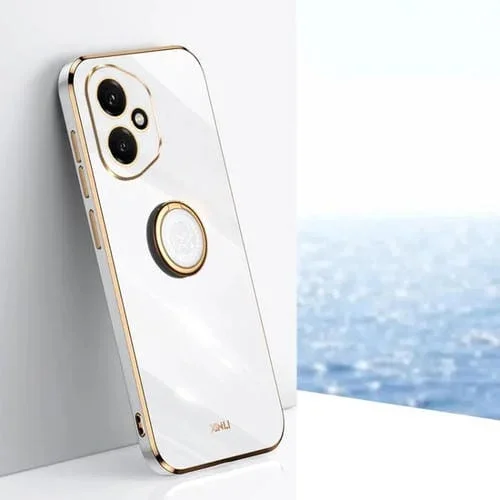 Funda para Honor 400 Global de 156,5 mm con borde recto XINLI, galvanizada 6D de TPU y soporte para anillo (blanca)