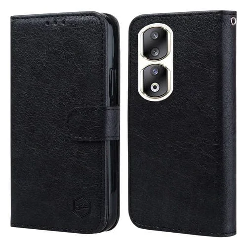 Funda para Honor 90 Pro Skin Feeling Oil Leather Texture PU + TPU (Negro)