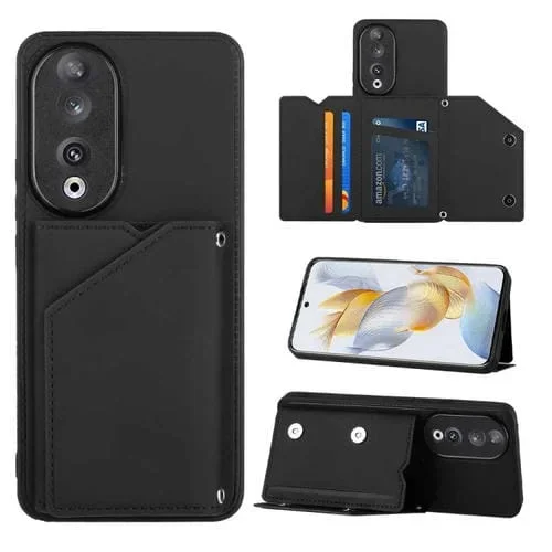 Funda para Honor 90 Skin Feel PU + TPU con Ranuras para Tarjetas para PC (Negro)