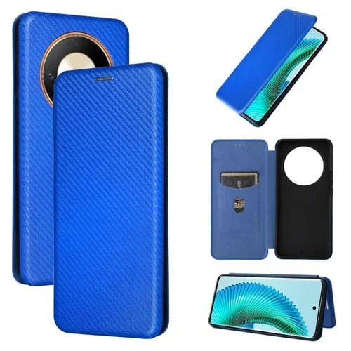 Funda para Honor Magic6 Lite de Cuero con Tapa y Textura de Fibra de Carbono (Azul)