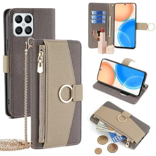 Funda para Honor X30I y X8 de Cuero Cruzada con Textura Litchi (Gris)