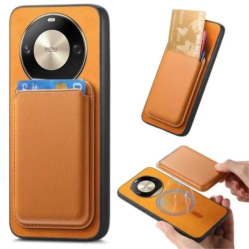 Funda para Honor X50 Pro 5G Retro Magsafe Card Bag PU con Contraportada (Amarillo)