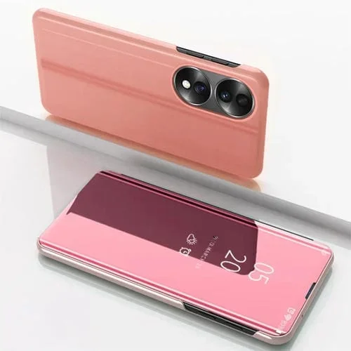 Funda para Honor X7B de Cuero con Tapa Horizontal Espejo y Soporte (Oro Rosa)