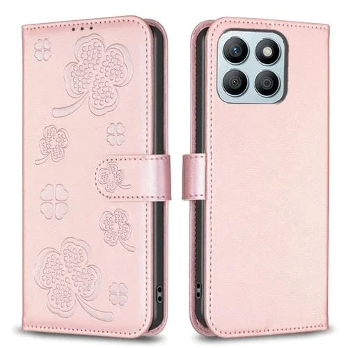 Funda para Honor X8B de Cuero con Relieve de Cuatro Hojas (Rosa)