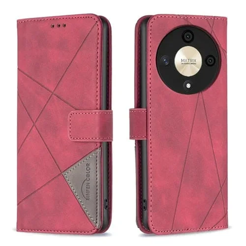 Funda para Honor X9B Magic6 Lite 5G de Cuero con Textura de Rombo y Hebilla Magnética (Rojo)