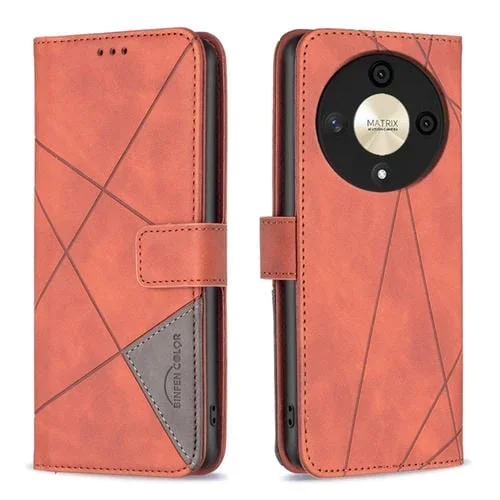 Funda para Honor X9B y Magic6 Lite 5G de Cuero con Textura de Rombo y Hebilla Magnética (Marrón)