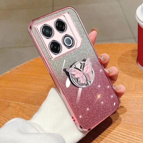Funda para Infinix GT 20 Pro TPU con Soporte de Mariposa y Brillo Degradado (Rosa)