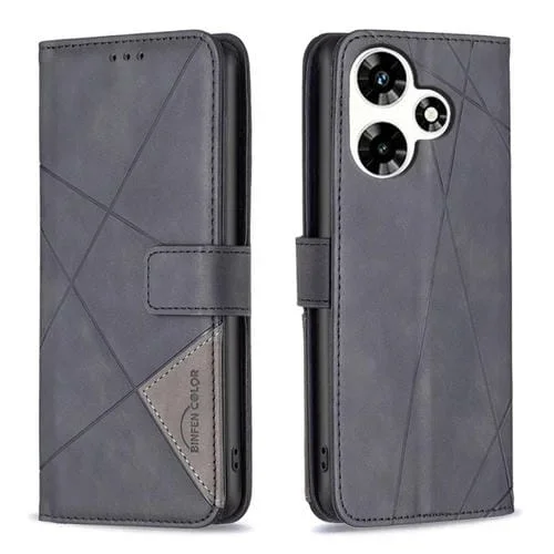 Funda para Infinix Hot 30 de Cuero con Textura de Rombo y Hebilla Magnética (Negro)