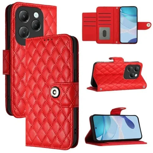 Funda para Infinix Hot 40 y Hot 40 Pro de Cuero con Tapa, Textura Rómbica y Cordón (Rojo)