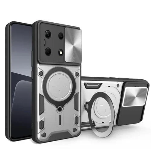 Funda para Infinix Note 30 4G y 5G Cd Texture Sliding Camshield con Soporte Magnético (Plata)