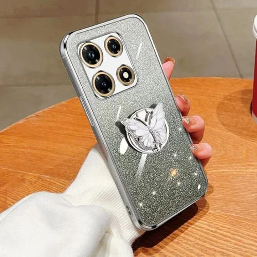 Funda para Infinix Note 30 Pro TPU con Soporte de Mariposa y Brillo Degradado (Plata)