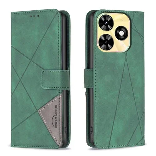 Funda para Infinix Smart 8 de Cuero con Textura de Rombo y Hebilla Magnética (Verde)