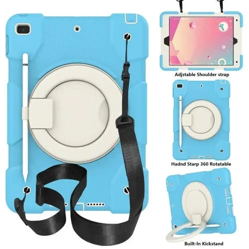 Funda para iPad 10.2 2019/2020/2021 Silicona + PC con Soporte y Correa (Azul Cielo)