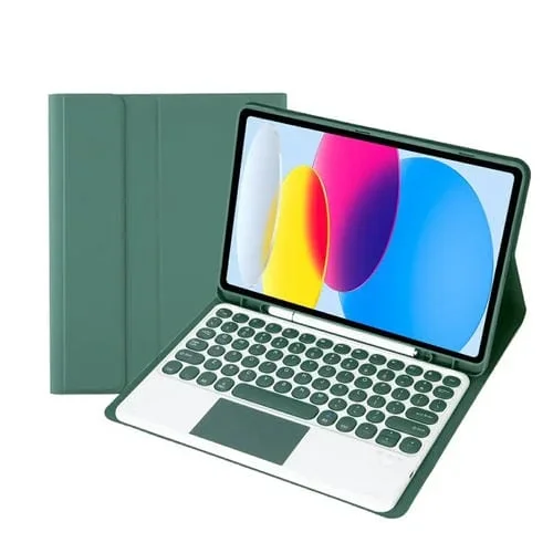 Funda para iPad 10Th Gen 10.9 2022 Ya10B-A Teclado Táctil Bluetooth Piel de Cordero con Ranura para Bolígrafo (Verde Oscuro)