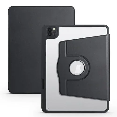 Funda para iPad Air 11 2024 Acrílica de Cuero con Soporte de Rotación 360 (Negro)