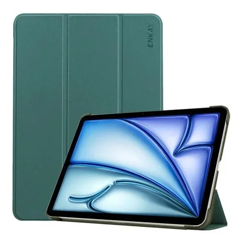Funda para iPad Air 13 Enkay Cuero Sintético Textura Tres Pliegues (2025/2024) (Verde Oscuro)