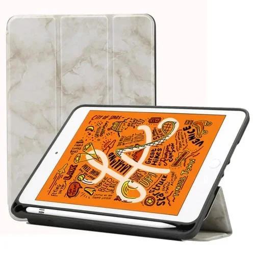 Funda para iPad Mini 2019 Cuero con Tapa Horizontal con Patrón Mármol con Soportes y Ranura Bolígrafo (Blanco)