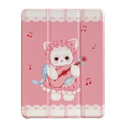 Funda para iPad Mini 6 3-Fold 360 Rotación Cuero Pintado Smart Case (Guitar Cat)