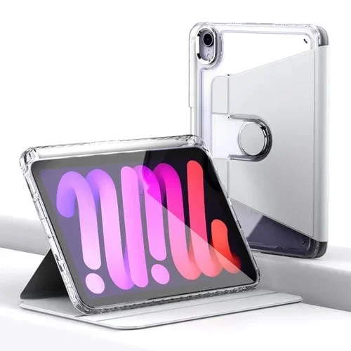 Funda para iPad Mini 6 Clear 360 Rotation Stand Smart Leather Tablet Case (Blanco)