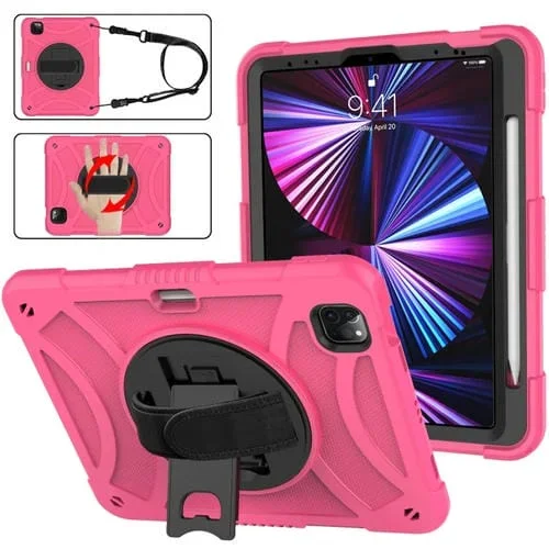 Funda para iPad Pro 11 Silicone + PC Rotary Grab 2022 / 2021 / 2020 (Rose Red)