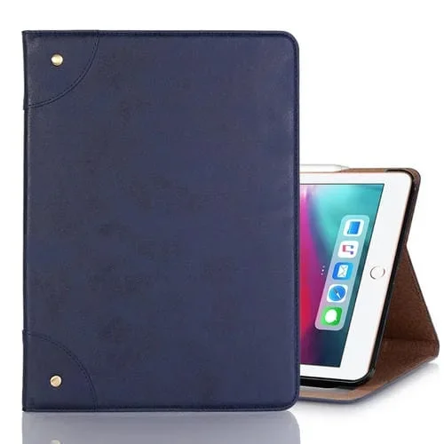 Funda para iPad Pro 12,9 (2018) Cuero Pu Tapa Horizontal Libro Retro Soporte Ranuras Tarjetas Billetera (Azul Marino)