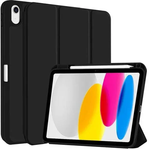 Funda para iPad TPU 3 Pliegues con Ranura para Bolígrafo para iPad 2025/2022 (Negro)