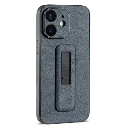 Funda para iPhone 11 a Prueba de Golpes con Soporte Push-Pull de Cuero PU (Negro)
