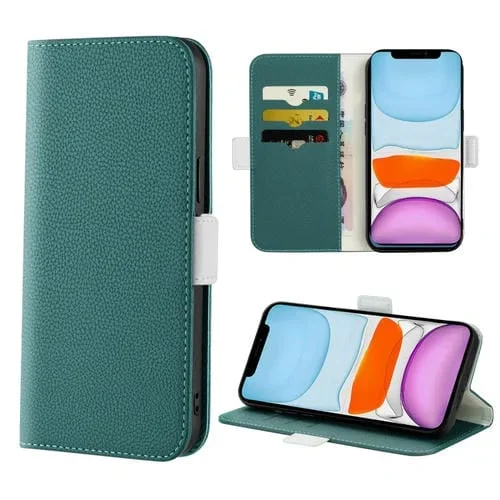 Funda para iPhone 11 Candy Color Litchi Texture de Cuero para Teléfono (Verde Oscuro)