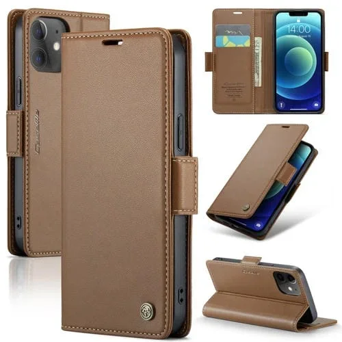 Funda para iPhone 11 Caseme 023 Hebilla de Mariposa Litchi Texture Rfid Cuero Antirrobo (Marrón)