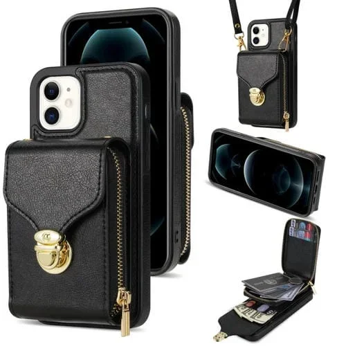 Funda para iPhone 11 con Cremallera Hardware Card Wallet Phone Case (Negro)