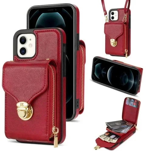 Funda para iPhone 11 con Cremallera Hardware y Tarjetero (Rojo)