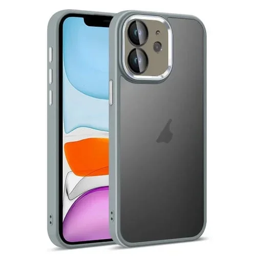 Funda para iPhone 11 con Película Protectora de Lente Translúcida y Tacto de Piel (Gris)