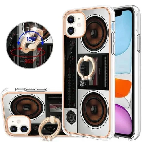 Funda para iPhone 11 Galvanoplastia Imd Doble Cara con Soporte para Anillo (Radio Retro)
